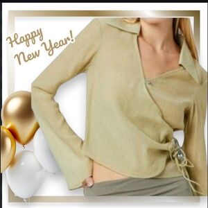 NEW Topshop Womens Long Sleeve Button Front Wrap Top in Khaki, Size 4